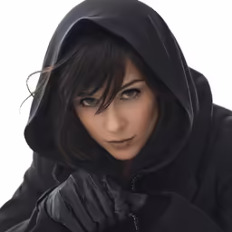 a woman with a hoodie looking to the side