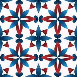 a red white and blue flower design with a green center