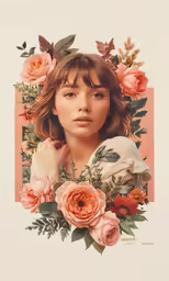 an artistic image of a woman with flowers around her