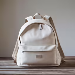 an all white backpack with a front zipper closed