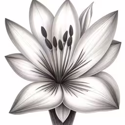 a pencil drawing of a white flower with large petals,an image of white flowers with leaves