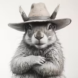 the rabbit wearing a cowboy hat poses for a photo