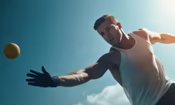 a man about to throw a yellow ball