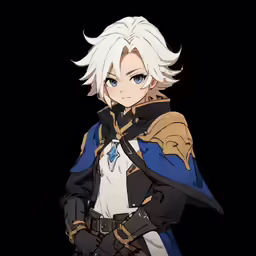 a man dressed in armor standing against a black background