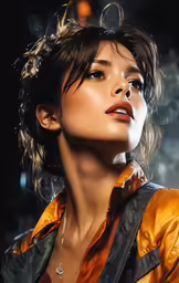a woman standing with her face close to the camera