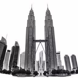 a very tall building with towers near the ground