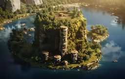 an old style island with many windows
