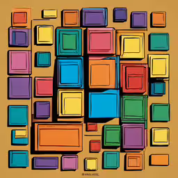 the painting is a group of different colors,a painting of many colored squares and rectangles