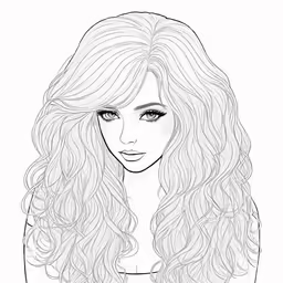 an adult coloring page of a girl with long hair