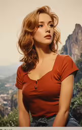 a woman posing with a view of the mountains