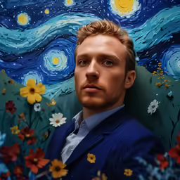 man laying down with a painting in the background