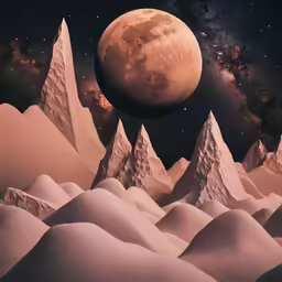 mountains are covered in snow as the moon is rising