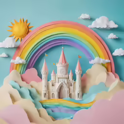 the colorful rainbow has been painted on this castle wall