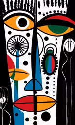 a colorful painting on black background with circles and lines