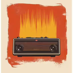 an old radio against a yellow and orange background