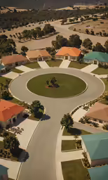 an aerial view of a parking lot at a community