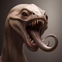 a monster head with an odd looking teeth