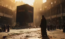 the person standing in a dirty city has a hat on