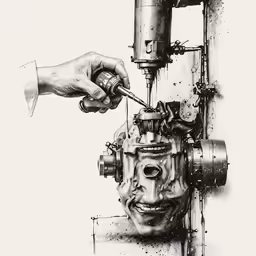 some artwork that has a hand pulling out something
