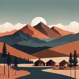 a mountain landscape with snow and pine trees,a large poster of a snowy mountain landscape