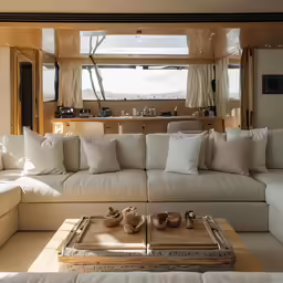 a sofa and coffee table in a large room