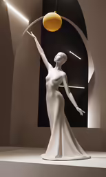 the woman has long white dresses on display