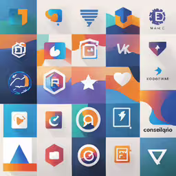 various colored icons on a white wall,colorful square shaped logos on top of a piece of paper