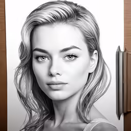 a black and white drawing of a woman