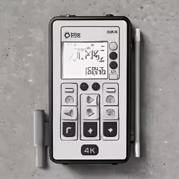 the electronic device has buttons and symbols for user purposes