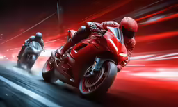 two motorcycles are shown going through red light