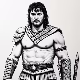 the drawing of a man in roman armor and holding a sword