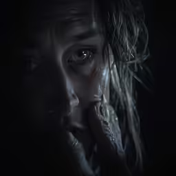 a person with a creepy expression holding their hands against his face