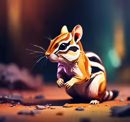 a small brown and white animal on some rocks,a small figurine of a mouse on a wooden table