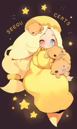 a cartoon image with a baby on it and other objects