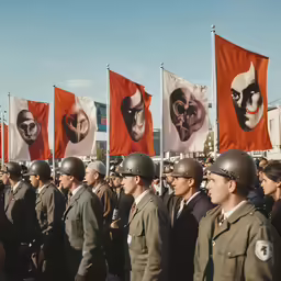 some men in uniform stand with helmets on