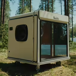 the very large, portable computer sits alone in the grass