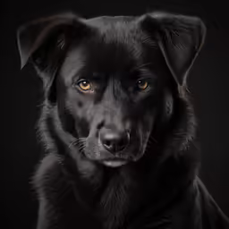 a black dog is staring at the camera
