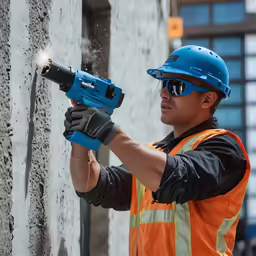 the man is doing some job with his drill