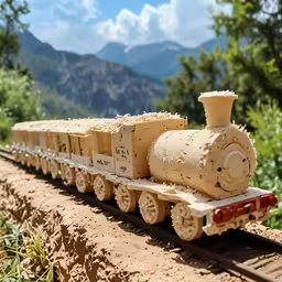 toy train made out of clay sitting on track
