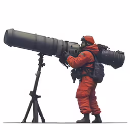 a man wearing an orange jumpsuit and with a camera on top of it