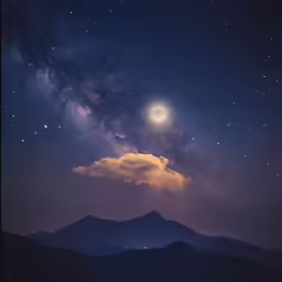 a dark night over a mountain with stars and the moon in the sky