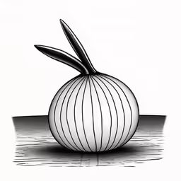 a drawing of an onion sitting on top of a table