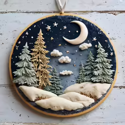 a decoration hangs on the wall of a room