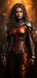 a young woman dressed in armor poses for a photo