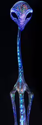 a lamp with some lights on it in the shape of a body,an alien vase sitting on top of a white floor