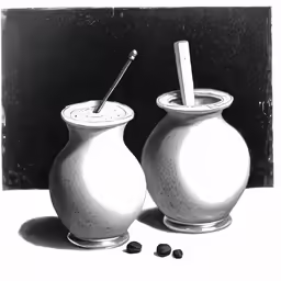 two vases with silver lids one has a spoon
