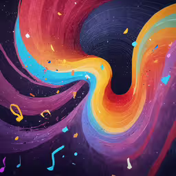 an abstract painting with notes and music symbols in the center,a painting of music notes and a swirl pattern