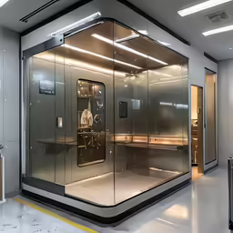 a large glass enclosed area for people to sit at