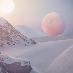 the sun shining brightly on a snowy mountain
