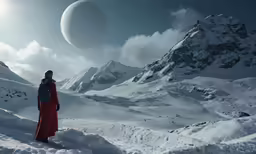 a woman looks at the moon on a cloudy day